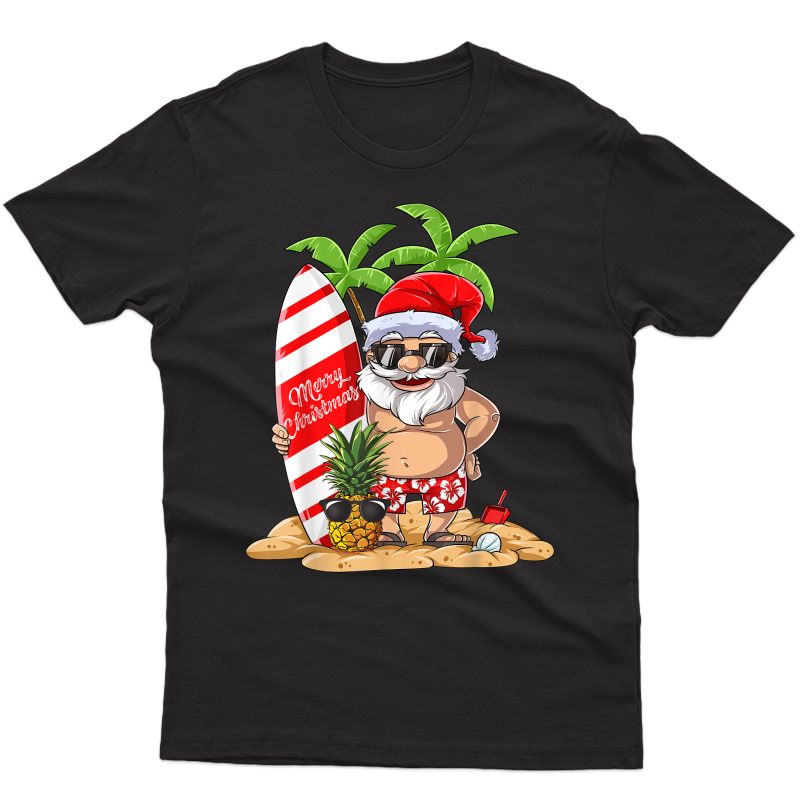 Christmas In July Santa Hawaiian Surfing T Shirt Summer Surf