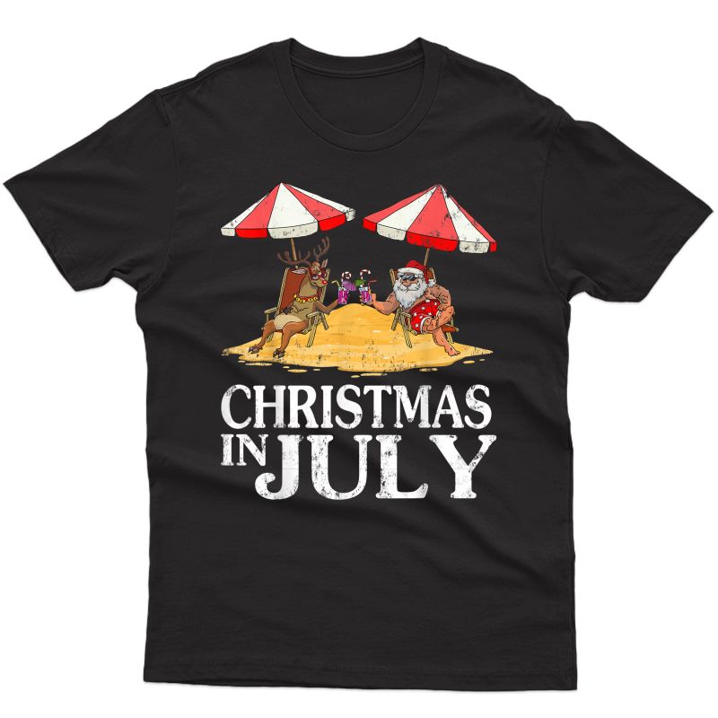 Hawaiian Summer Party Santa Reindeer Christmas In July Funny T-shirt